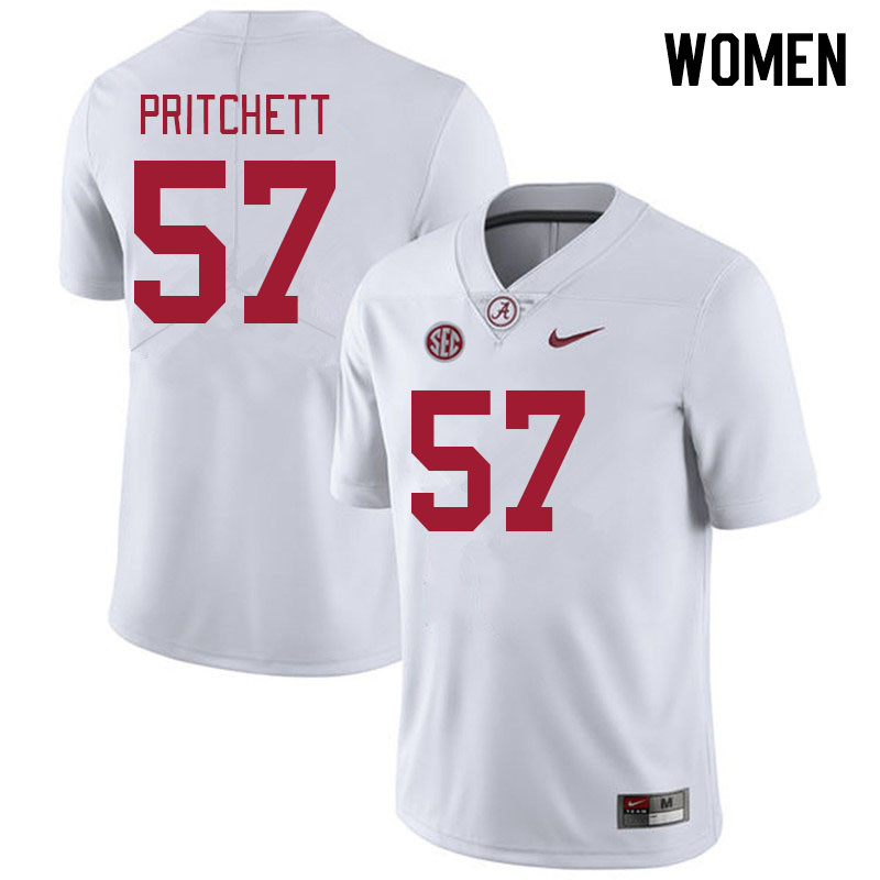 Women #57 Elijah Pritchett Alabama Crimson Tide College Footabll Jerseys Stitched-White
